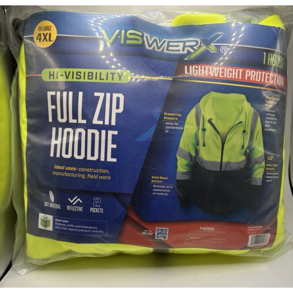 HIGH VISI CLASS 3 REFLECTIVE HOODED ZIP‎ UP SAFETY FLEECE SWEATSHIRT HOODIE 4XL